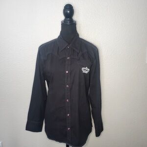BFL  Black Mens Button Up Snaps Long Sleeve Shirt Collared Size: Medium Shirt